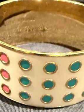 Kate Spade Sweet Nothings White Enamel Bangle with Teal and Pink Dot Accents